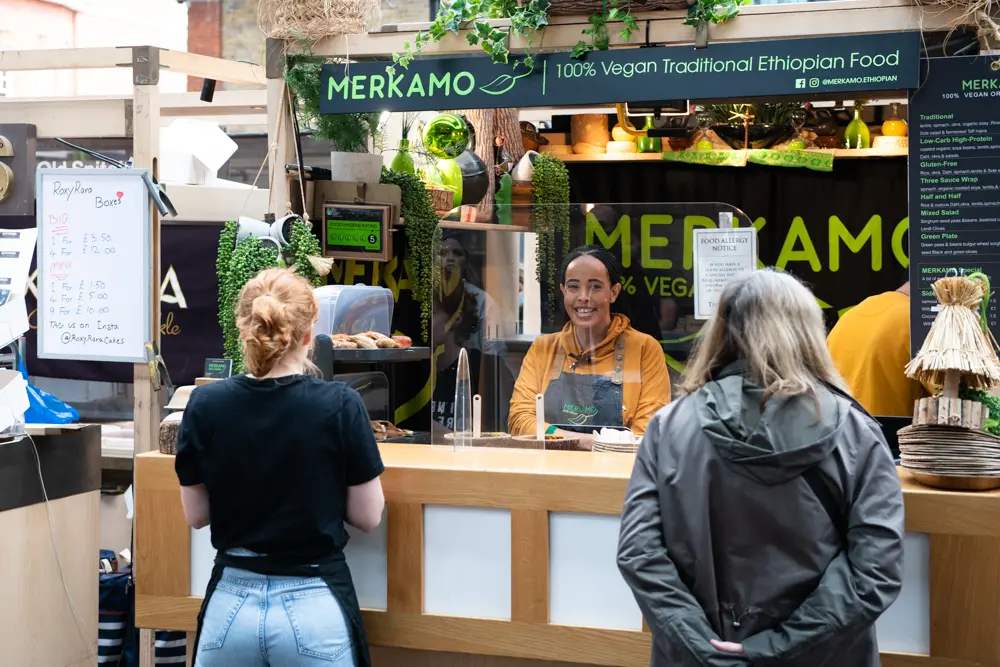 An Ethiopian food stall at Spitalfield's Market.