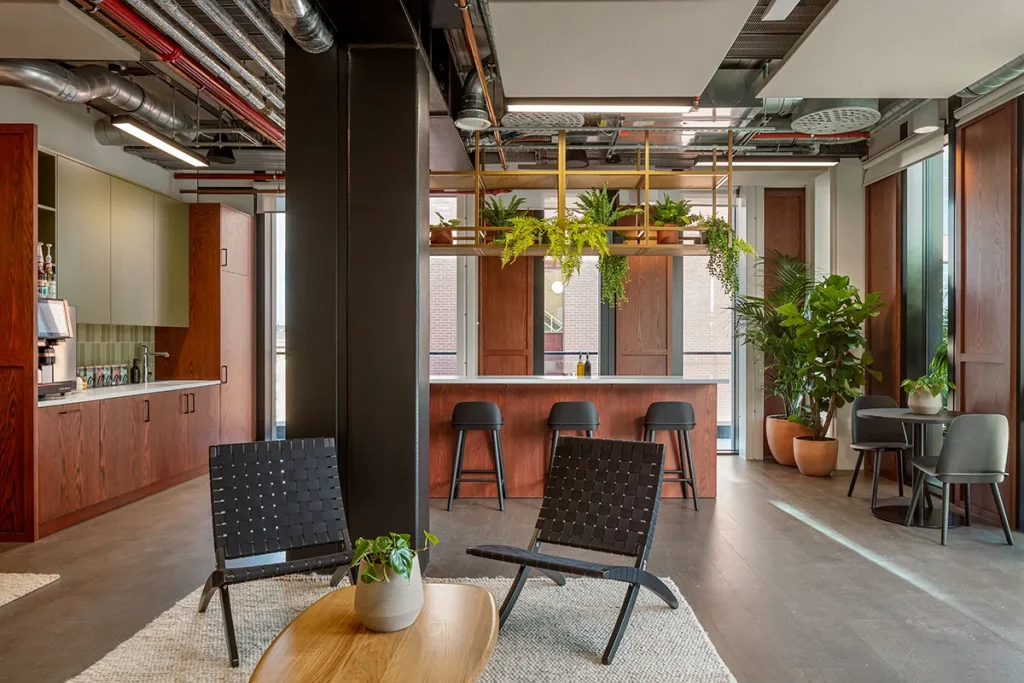 Open-plan seating in the kitchen area at Myo Bankside.