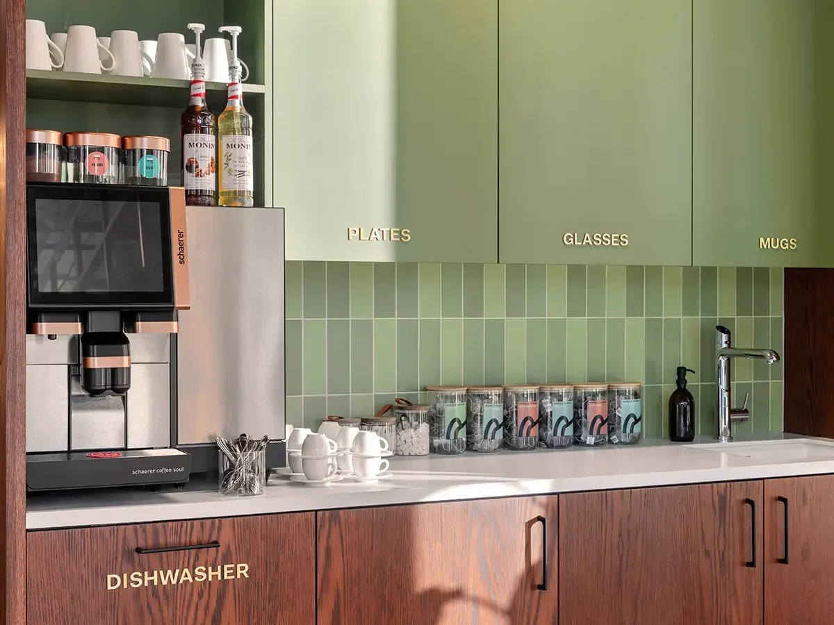 A fully-stocked kitchen area at Myo Bankside.