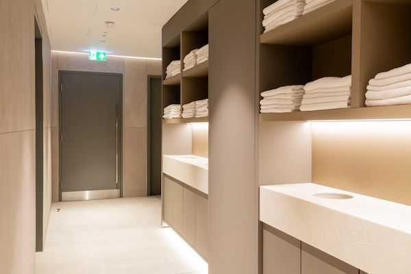End of trip showering and towel facilities at Myo St Paul's.