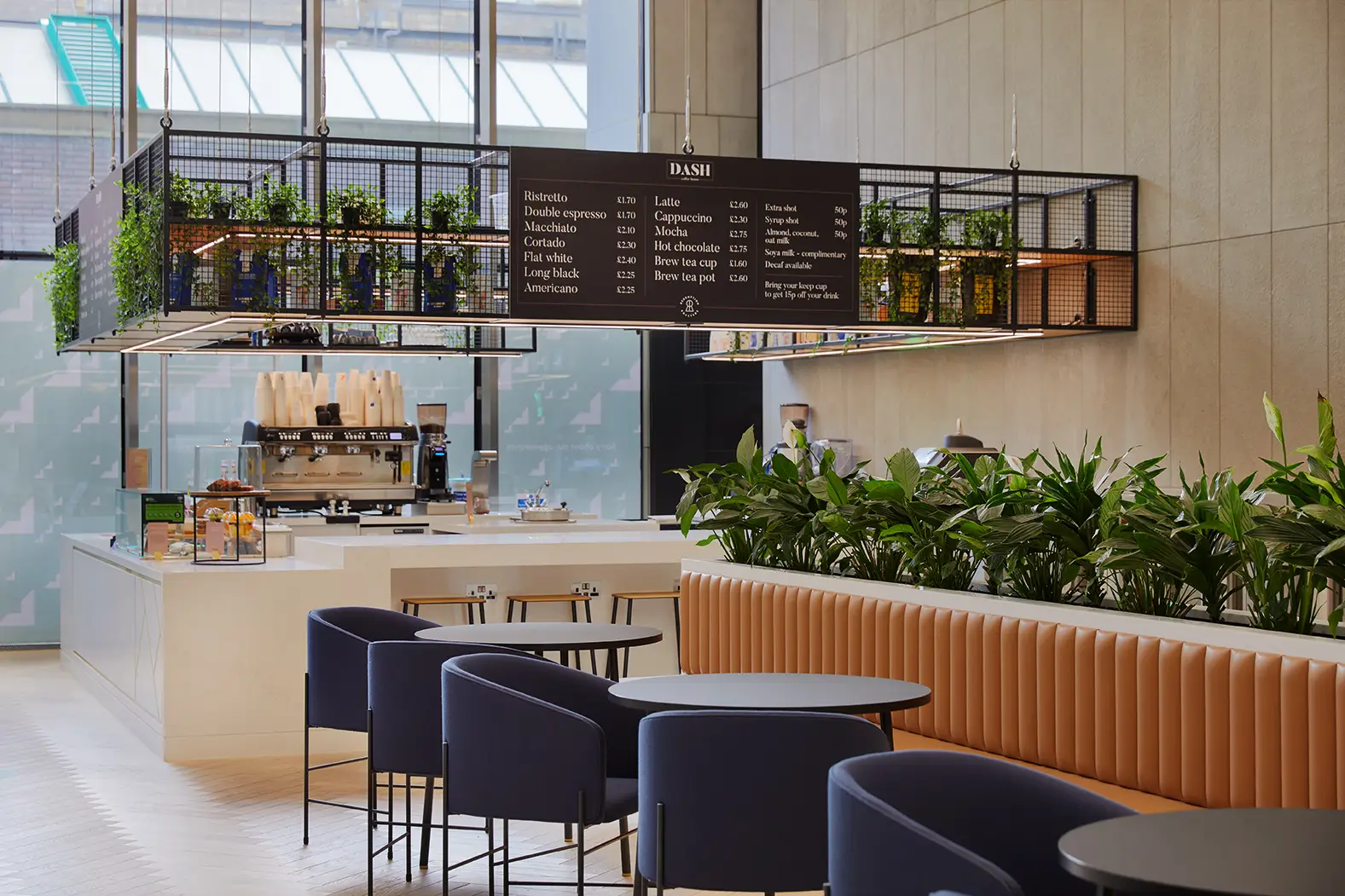 A modern coffee shop inside one of Landsec's buildings.