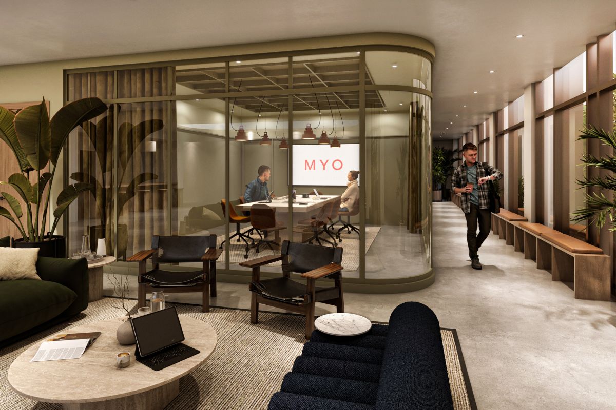 A CGI showing a meeting room inside MYO King's Cross