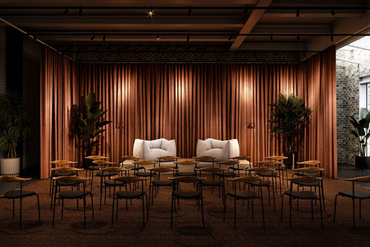 A CGI showing a discussion space at MYO King's Cross